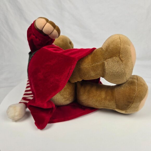 1992 Commonwealth Brown Teddy Bear 16" Plush Christmas Red White Outfit Vest Hat - Picture 5 of 6